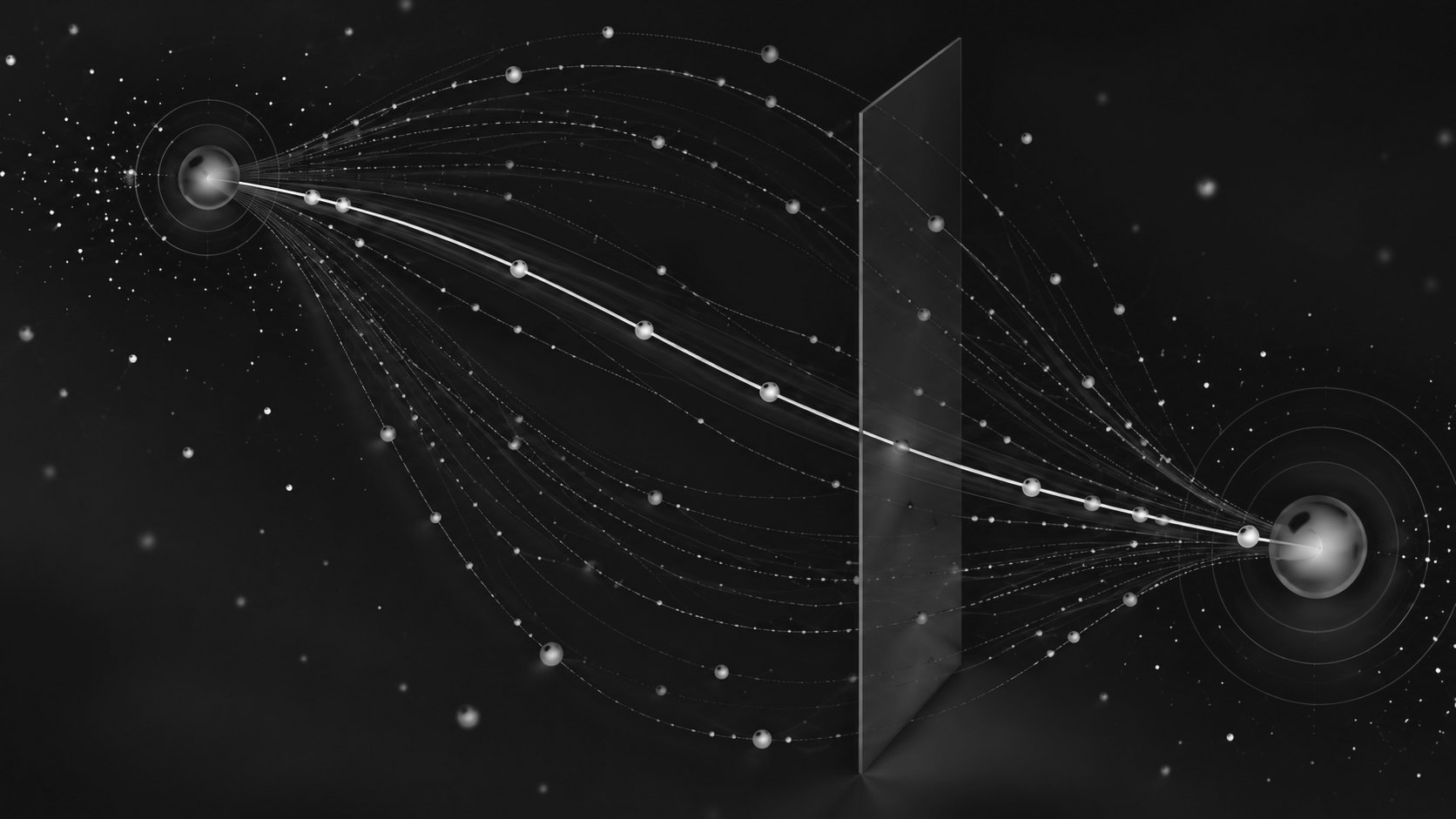 Two nodes joined by routes through a barrier: the Apex sim-latency competition